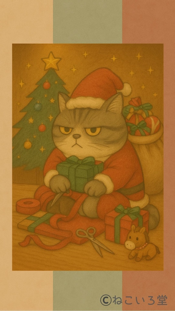 【ねこいろ堂 夜の灯り壁紙|クリスマスプレゼント準備中】