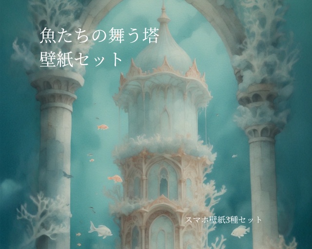 《魚たちの舞う塔》スマホ壁紙セット（3サイズ） “The Tower Where Fish Dance” Smartphone Wallpaper Set (3 Sizes)