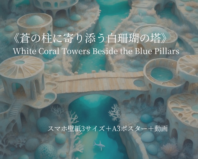 《蒼の柱に寄り添う白珊瑚の塔》ポスター&壁紙+motionセット “White Coral Towers Beside the Blue Pillars” Poster & Wallpaper + Motion Set