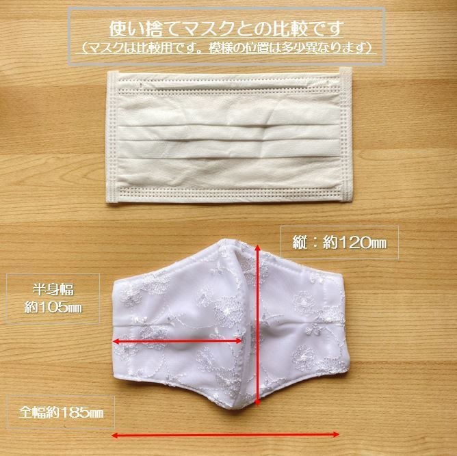 かわいいハートの花柄レースマスク。白色。保冷剤が入る3wayハンドメイド立体マスクカバー。