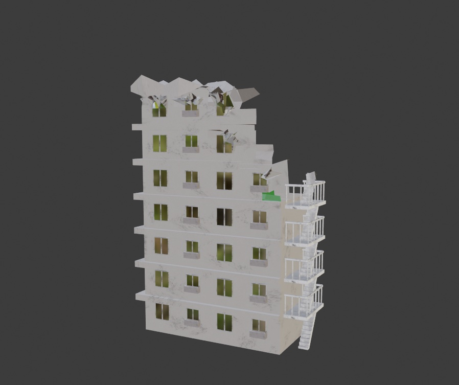 破壊されたビル 3Dモデル Destroyed building