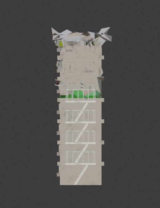 破壊されたビル 3Dモデル Destroyed building