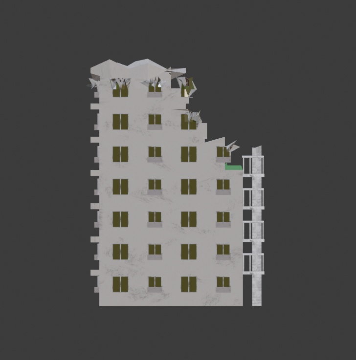 破壊されたビル 3Dモデル Destroyed building