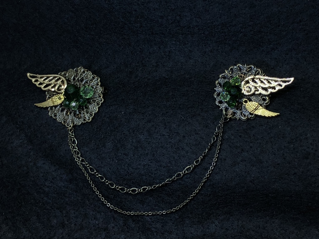 2連ブローチ 羽×緑