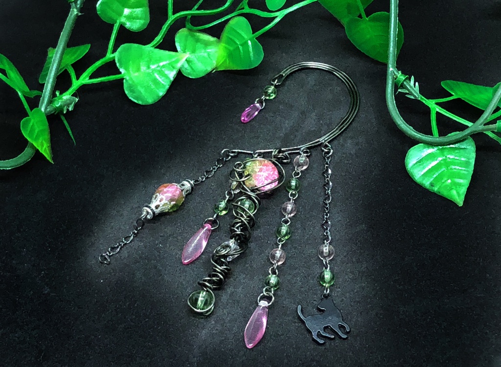 魔法の杖のイヤーフック ピンク 緑 猫