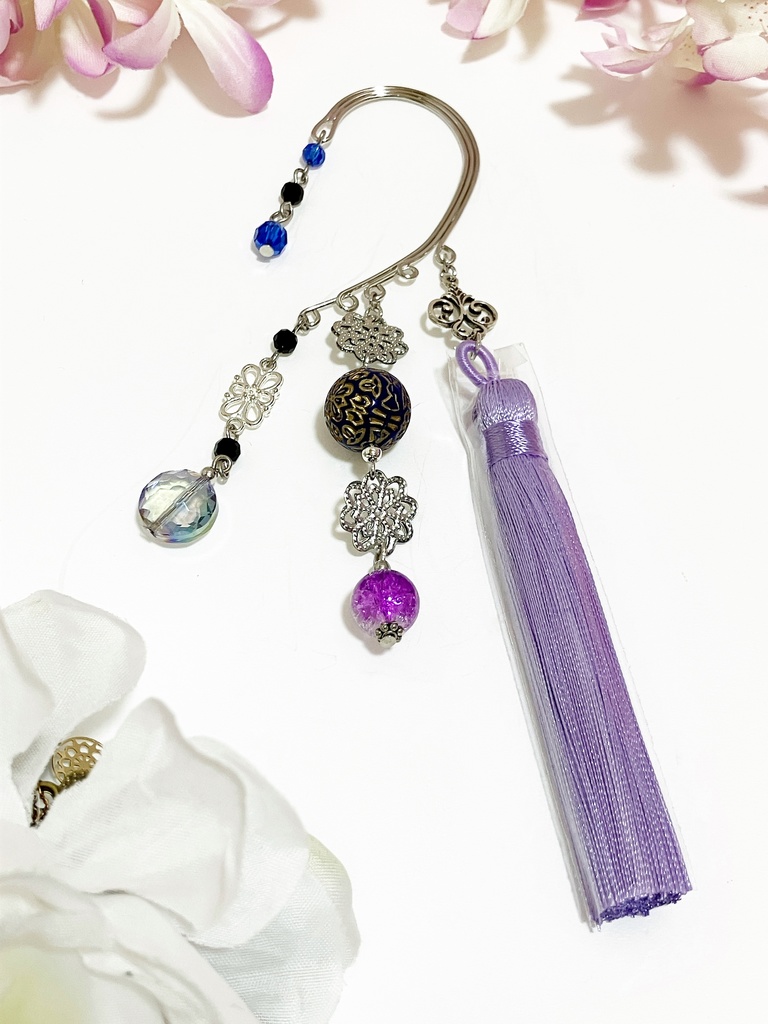 タッセルのイヤーフック シルバー ベビーパープル ブルー ブラック