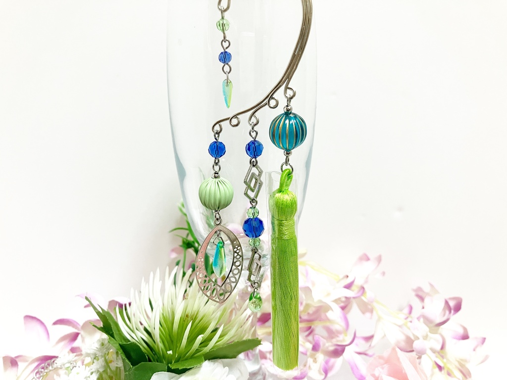 タッセルのイヤーフック シルバー ライトグリーン ロイヤルブルー ライトブルー