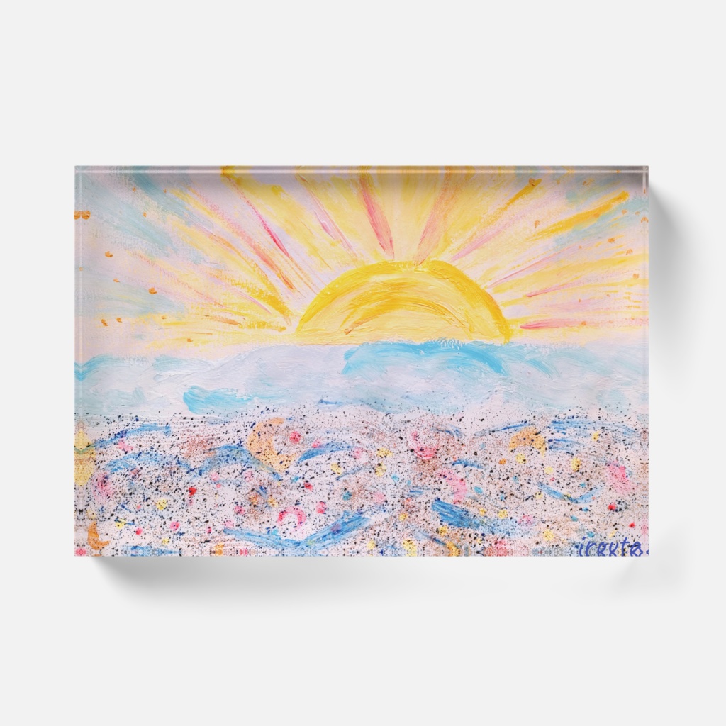 いろうたの手書き画『新しい街の朝』アクリルブロック