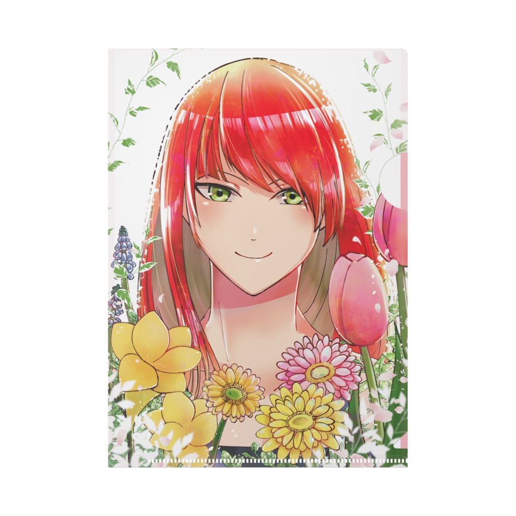 花と少女のイラストクリアファイル Flower Garden Saku Booth