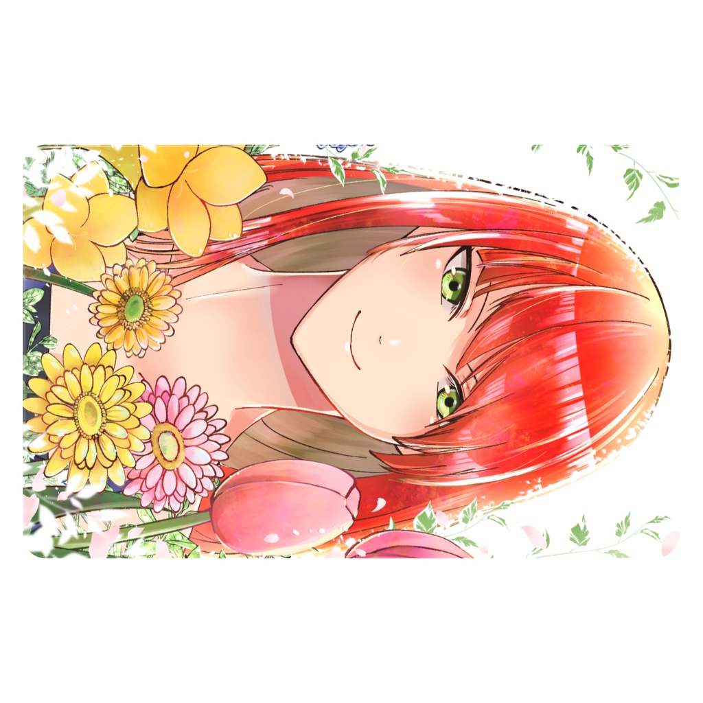 花と少女イラストのicカードステッカー Flower Garden Saku Booth