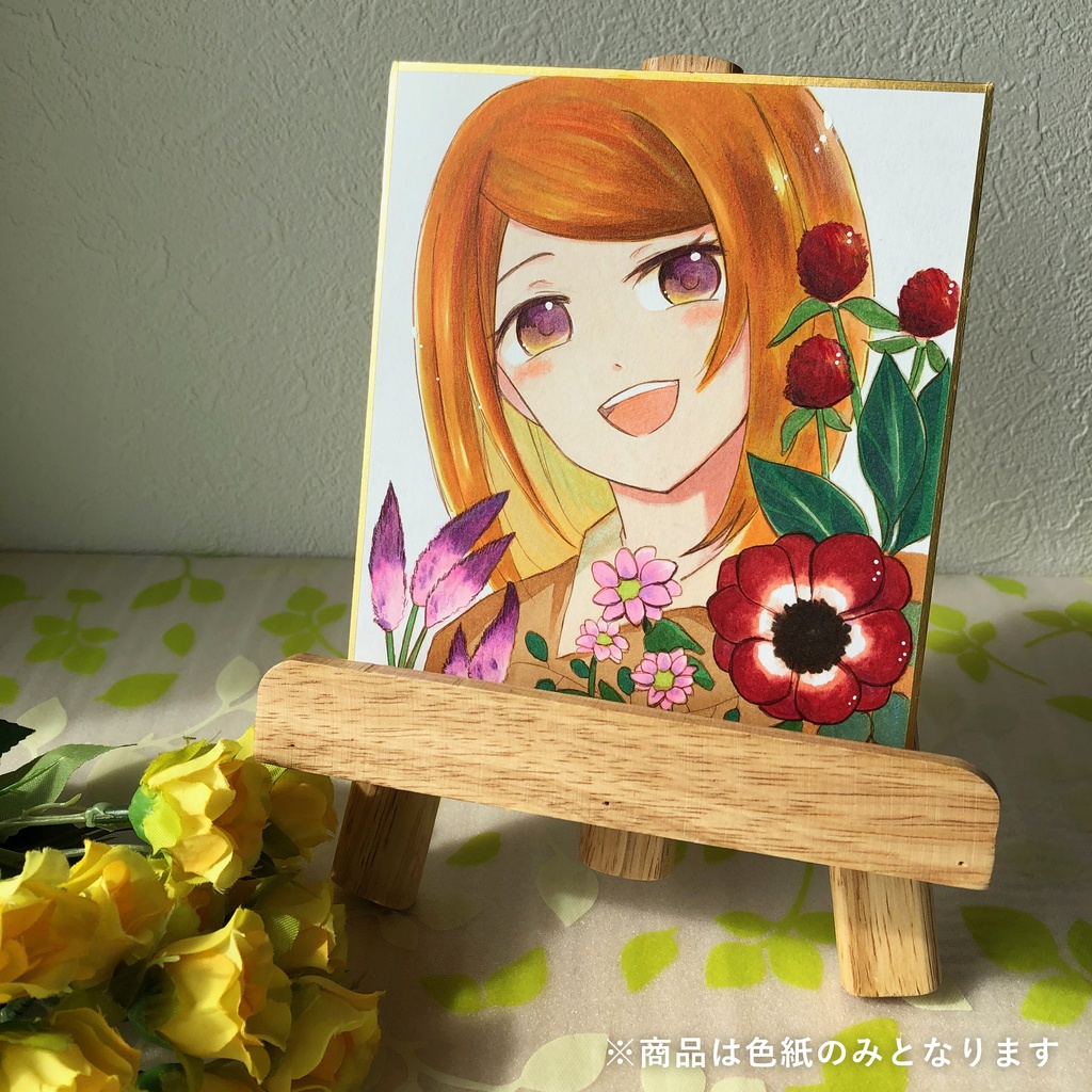 女の子とお花のイラスト色紙 Flower Garden Saku Booth