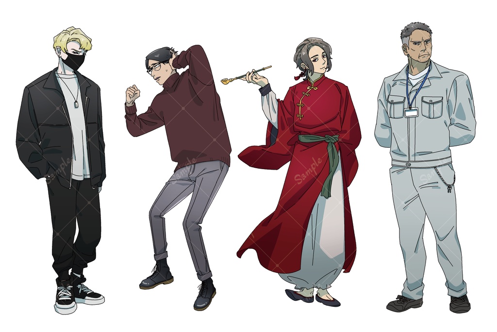 現代TRPG向け 立ち絵10体セット③|黒/白塗り差分あり