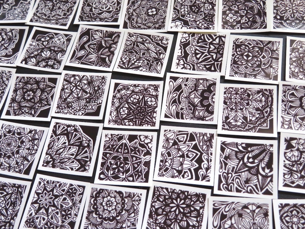 モノクロペン画＊フレークシール 40枚セット