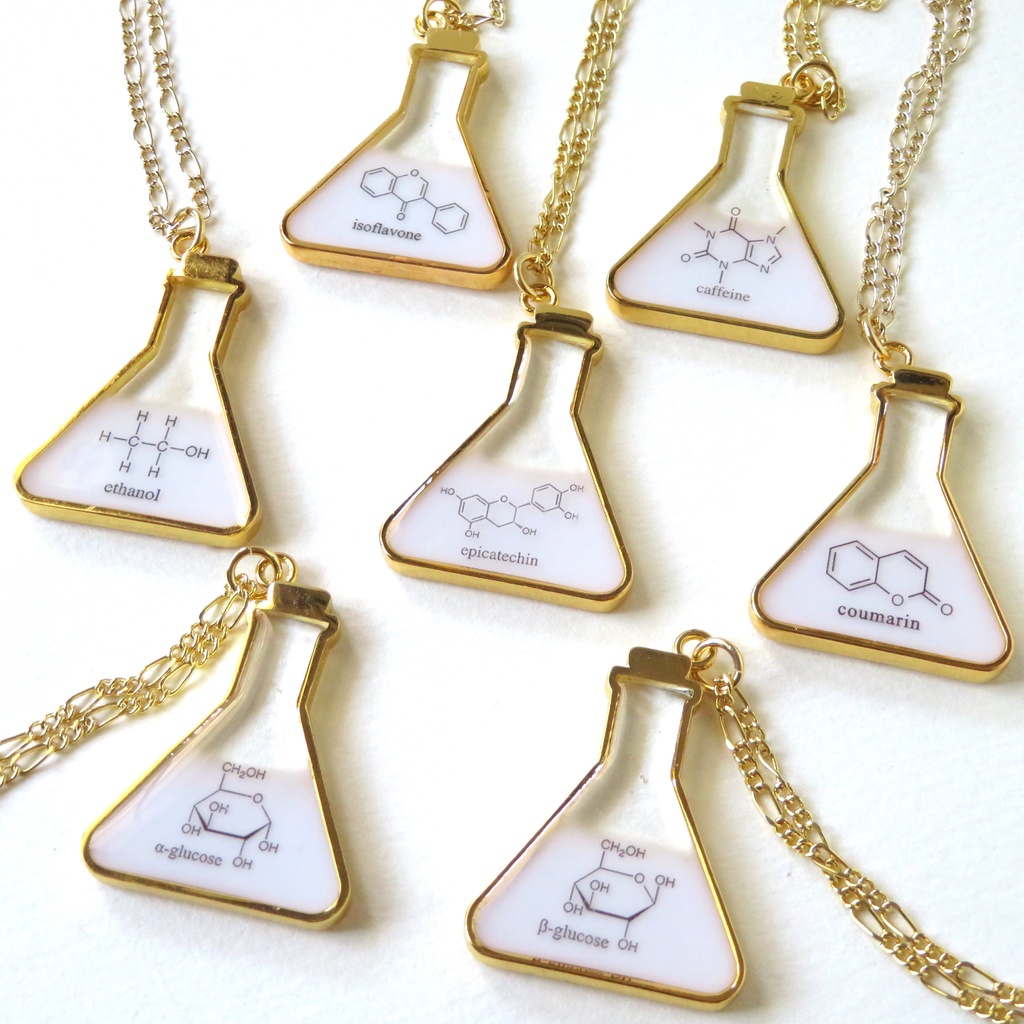 【食系】フラスコ型構造式ペンダント ゴールド＊理系シリーズ【受注生産品】