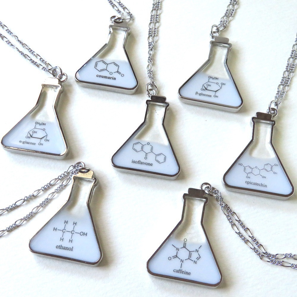【食系】フラスコ型構造式ペンダント シルバー＊理系シリーズ【※受注生産品】