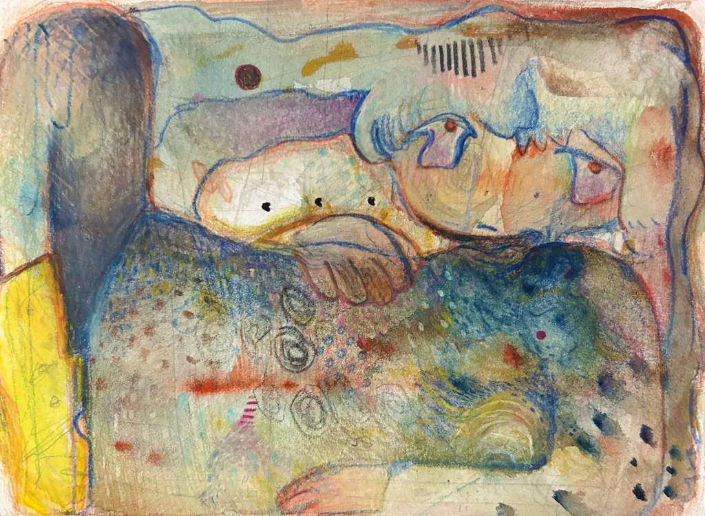 原画　寝そべる少女