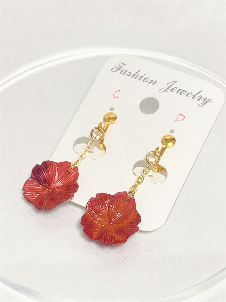 緋銅の桜イヤリング