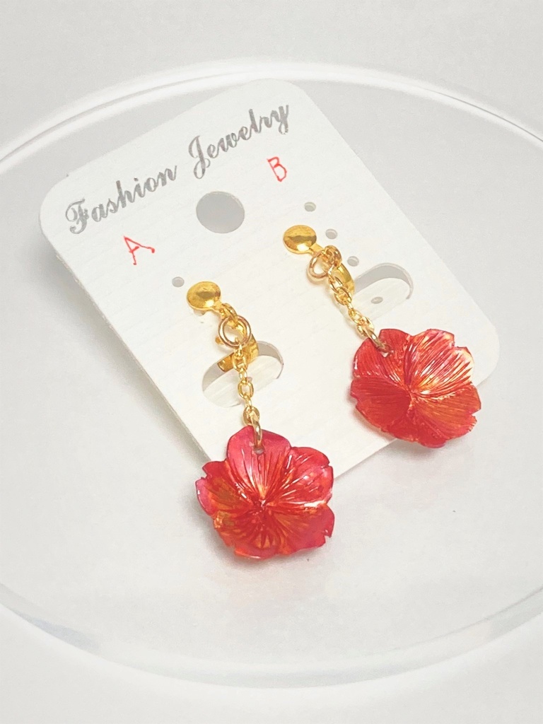 緋銅の桜イヤリング