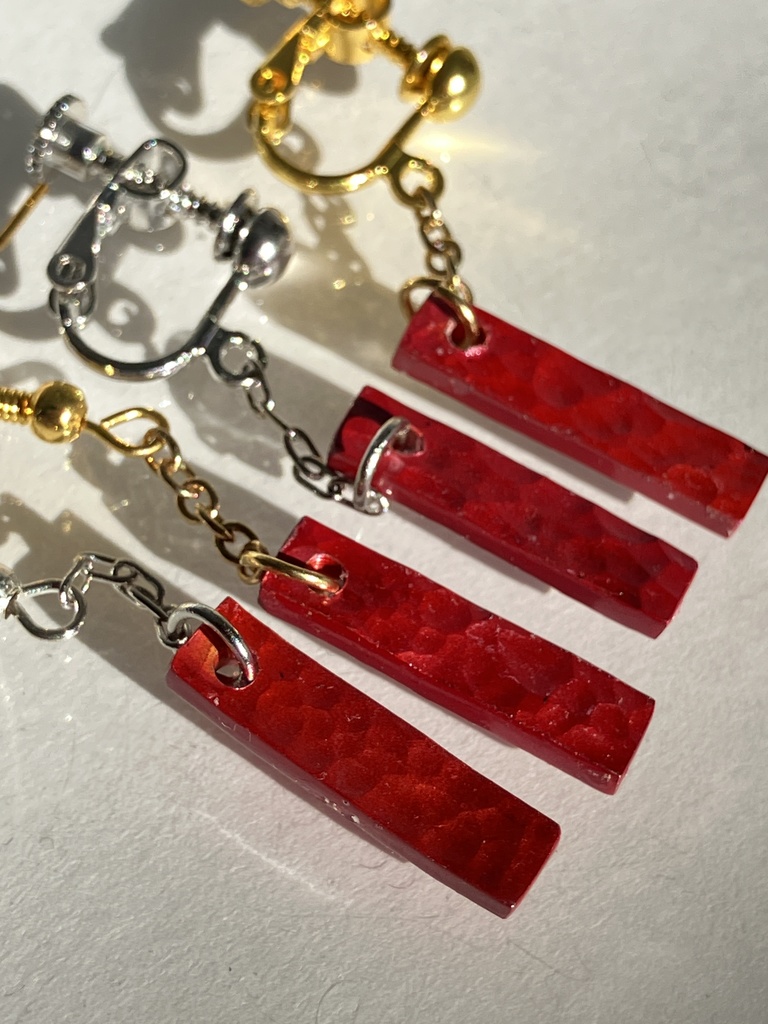 【彫金】緋銅短冊 【ピアス、イヤリングご指定可】