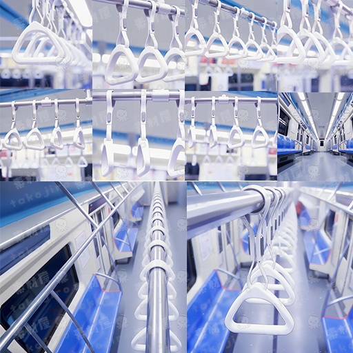 【漫画・配信、ゲーム素材向け】電車吊り革パステル・ブルー背景パック(10枚・4K・商用可)