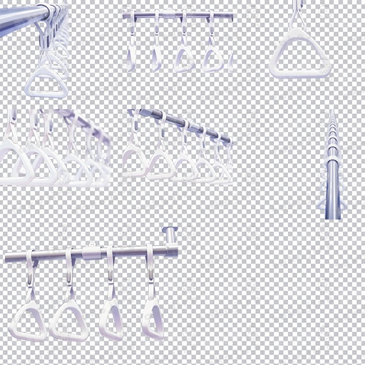 【漫画・配信・ゲーム素材向け】電車吊り革 透過パステル・ブルー素材パック(7枚・4K・商用可)