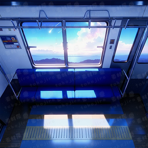 【漫画・配信・ゲーム素材向け】 電車車内(ファンタジー) 背景パック(10枚・4K・商用可)