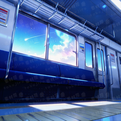 【漫画・配信・ゲーム素材向け】 電車車内(ファンタジー) 背景パック(10枚・4K・商用可)