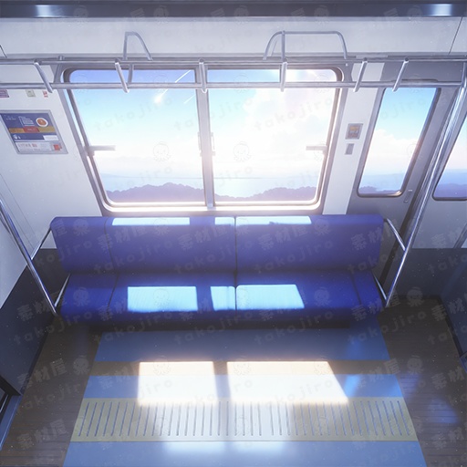 【漫画・配信・ゲーム素材向け】 電車車内(ファンタジー) パステル・ブルー背景パック(10枚・4K・商用可)