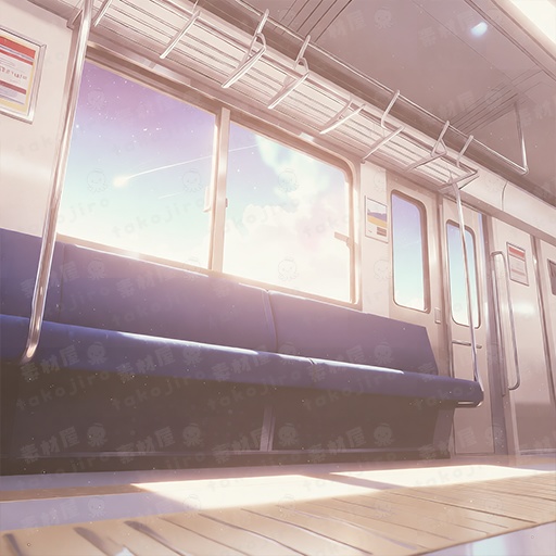 【漫画・配信・ゲーム素材向け】 【夕方差分】電車車内(ファンタジー) パステル・オレンジ背景パック（10枚・4K・商用可）
