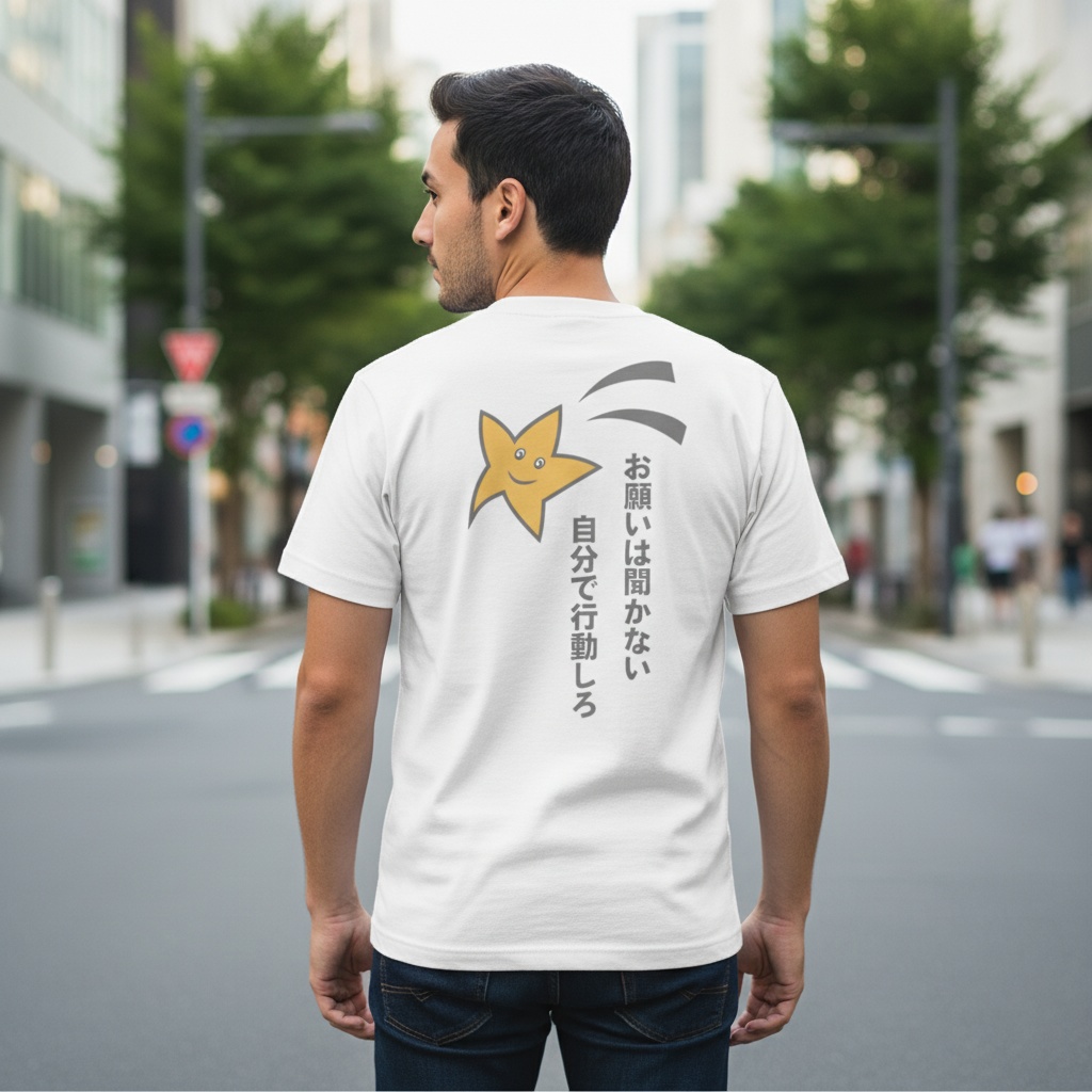 願いを聞かない流れ星のT-シャツ(背面)