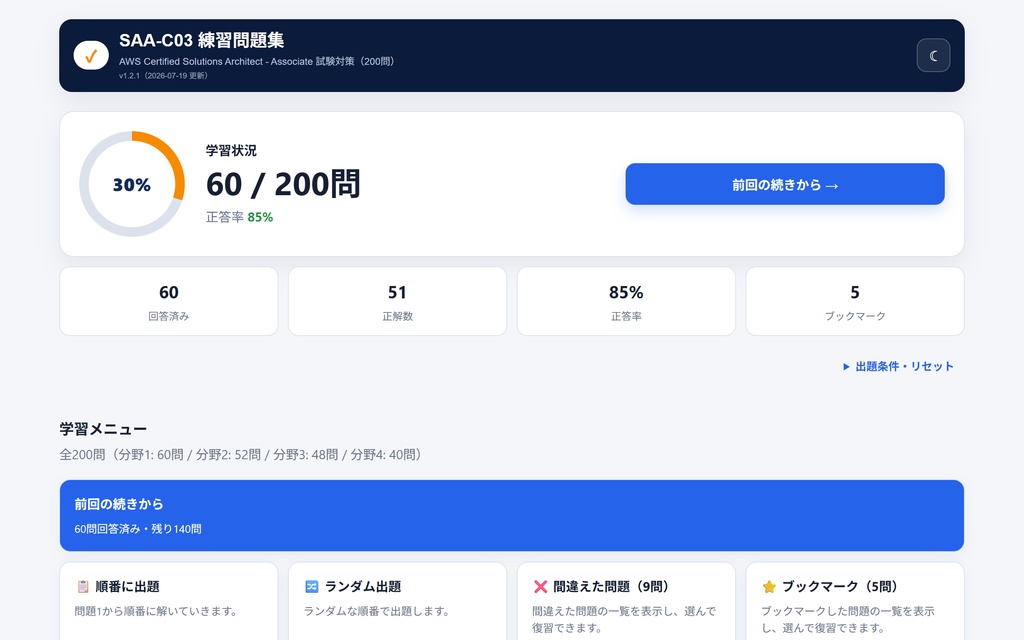 雲学舎 SAA-C03練習問題集 — AWS Certified Solutions Architect - Associate対応(200問収録)