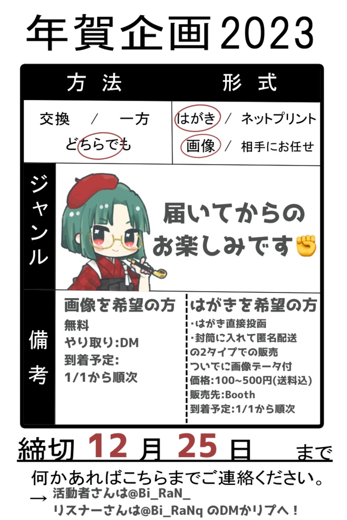 はがき直接投函 23年オリジナル年賀状 メッセージ付 糜爛ﾉ商店 Booth