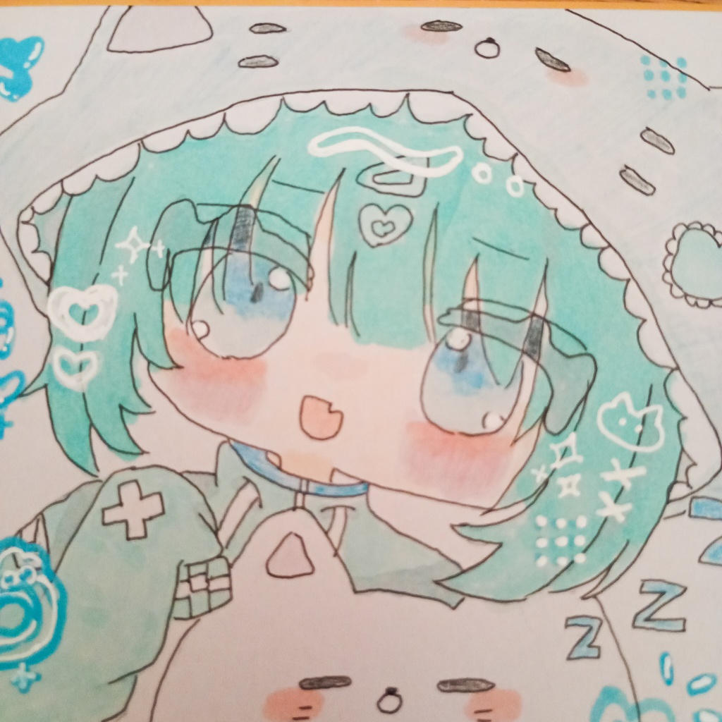 猫耳フード×水色　女の子