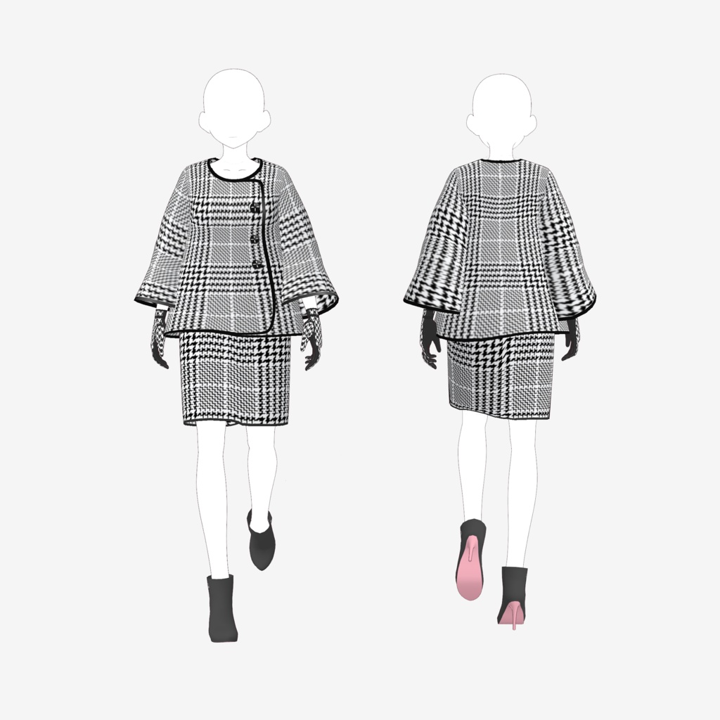 千鳥格子手袋コーデ