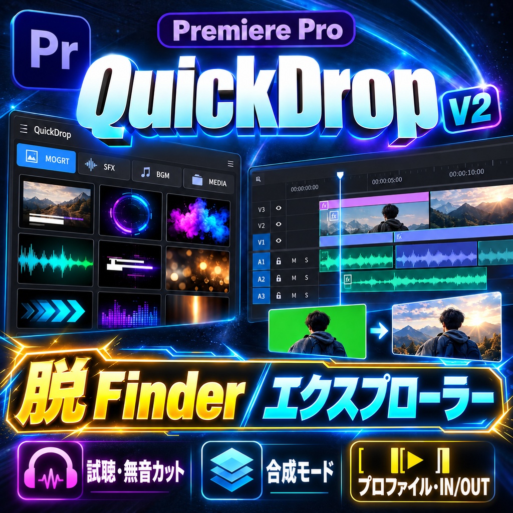 Premiere Pro用 ラクラク素材挿入プラグイン「QuickDrop v2」