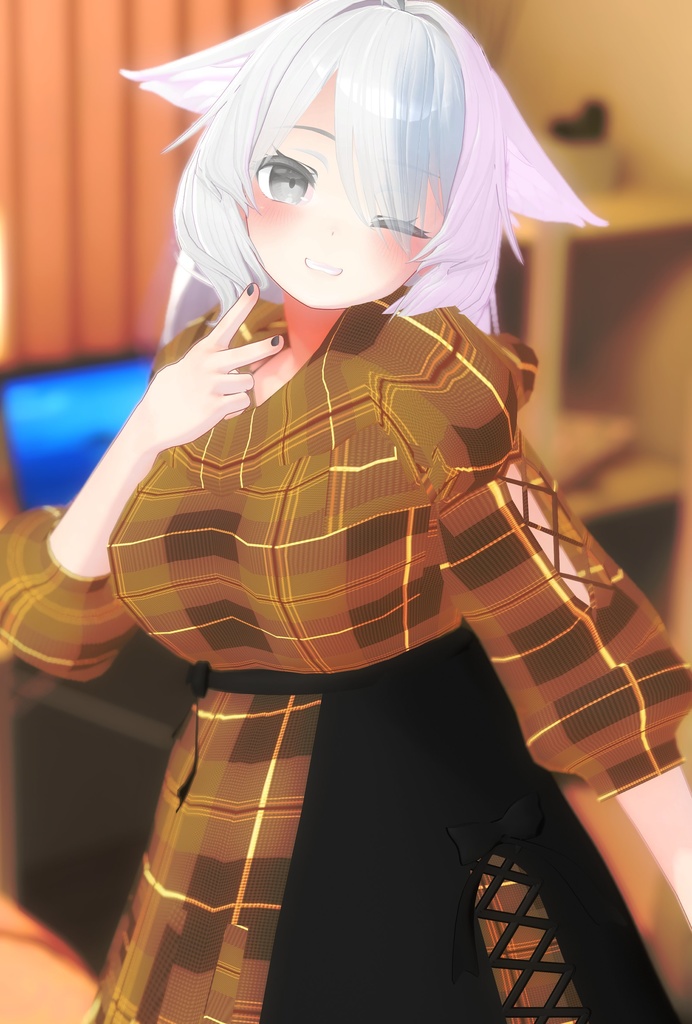 【幽狐族のお姉様/桔梗】アシンメトリースカート + パーカー コーデ