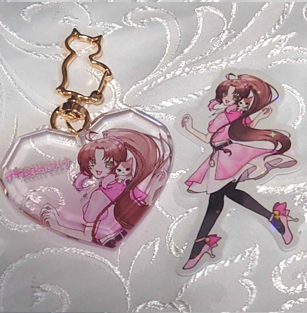 VTuber 神良瑚みけ　ハート型宝石アクリルキーホルダー＆ステッカー
