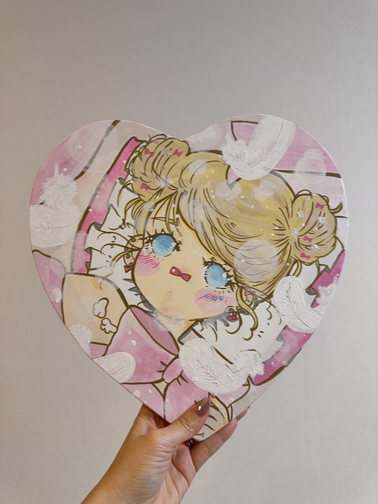 ゆるふわリボンガールハートキャンバスアート