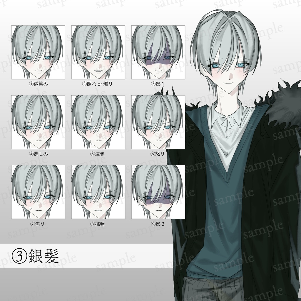 長め前髪の美少年立ち絵【表情差分9種】