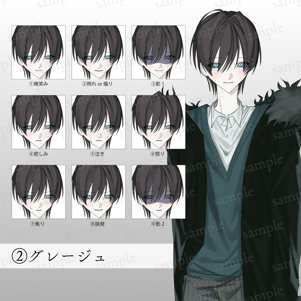 長め前髪の美少年立ち絵【表情差分9種】