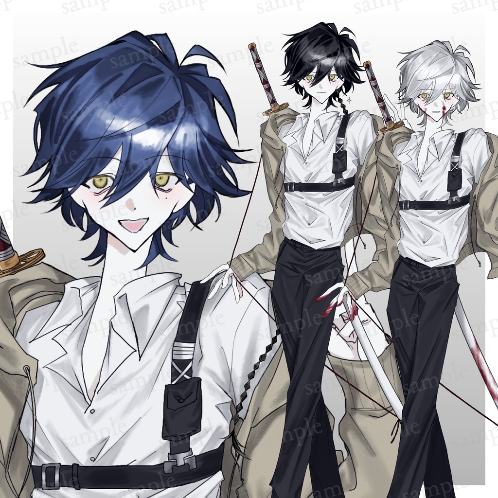 日本刀を持った泣きぼくろ男子の立ち絵【表情差分９種】