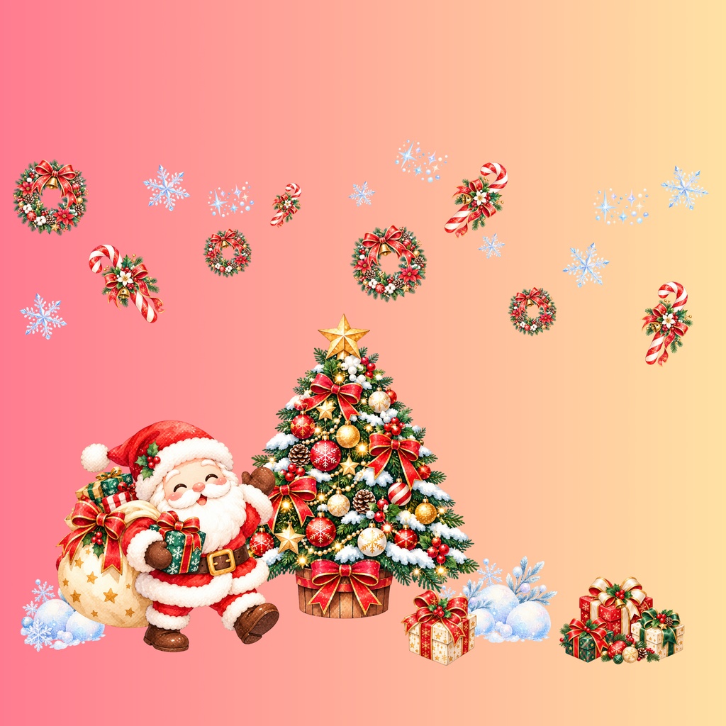 きらめくクリスマス🎄|サンタ&ツリーの水彩風デジタルペーパー