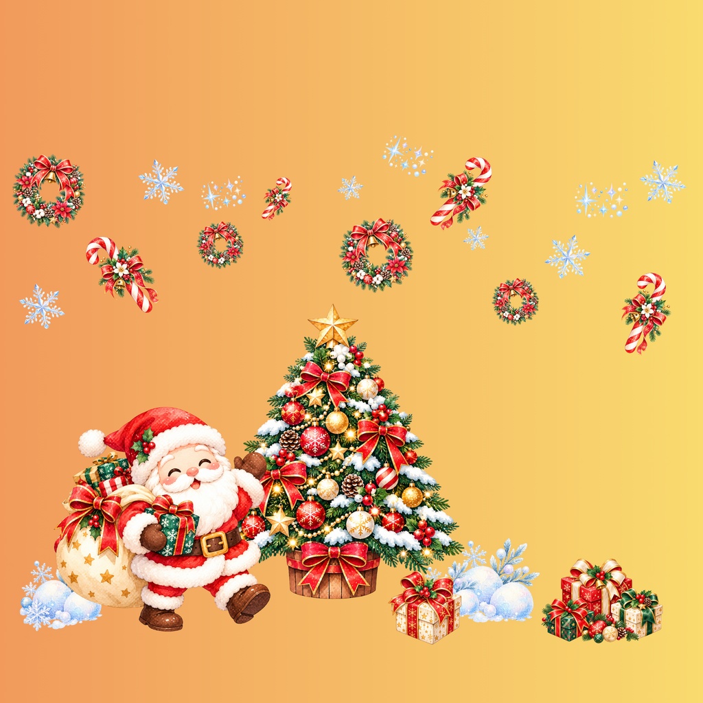きらめくクリスマス🎄|サンタ&ツリーの水彩風デジタルペーパー