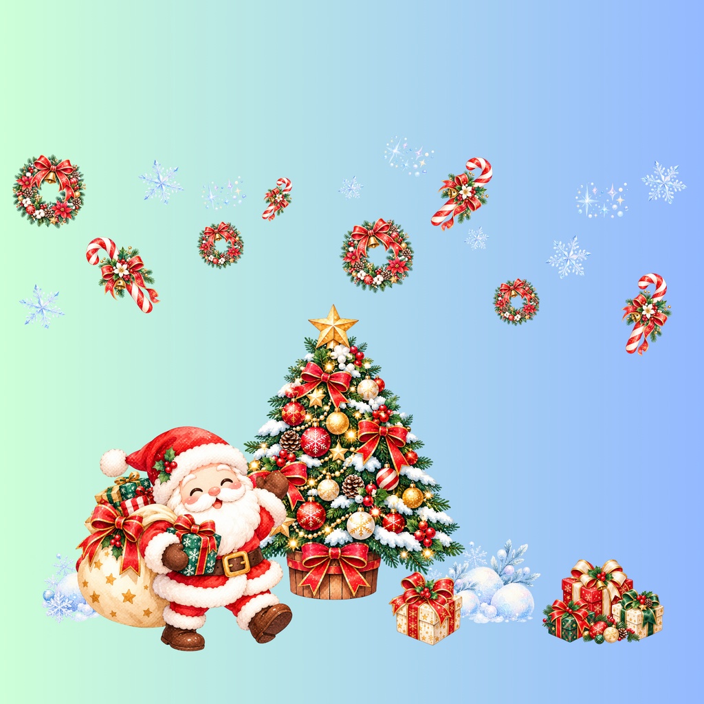 きらめくクリスマス🎄|サンタ&ツリーの水彩風デジタルペーパー