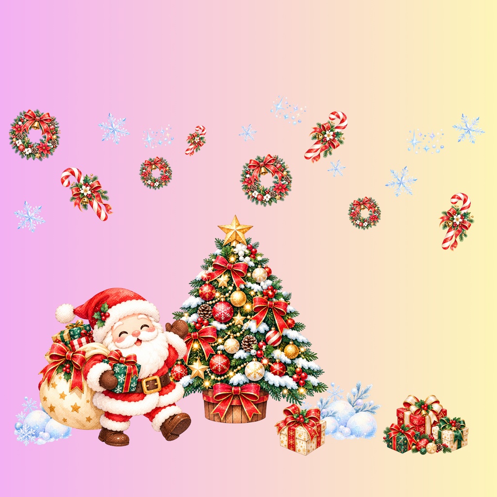 きらめくクリスマス🎄｜サンタ＆ツリーの水彩風デジタルペーパー