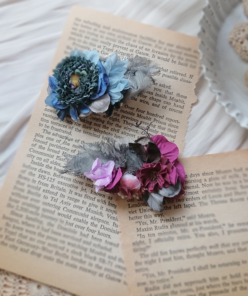 【受注製作】グレー×ボルドーのヘアクリップ