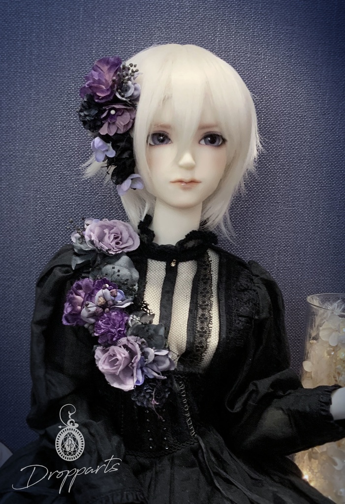 【ドールサイズ】ショルダーブーケとヘッドドレスのセット《紫水晶》