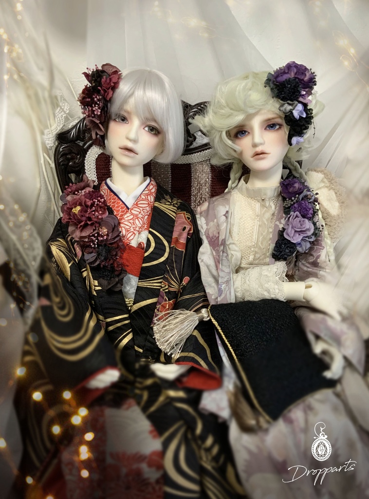 【ドールサイズ】ショルダーブーケとヘッドドレスのセット《柘榴石》