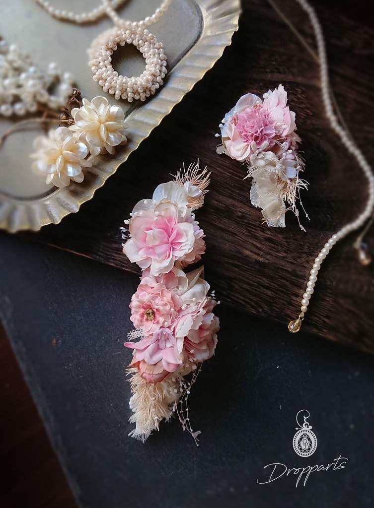 【ドールサイズ】ショルダーブーケとヘッドドレスのセット《レトロピンク》