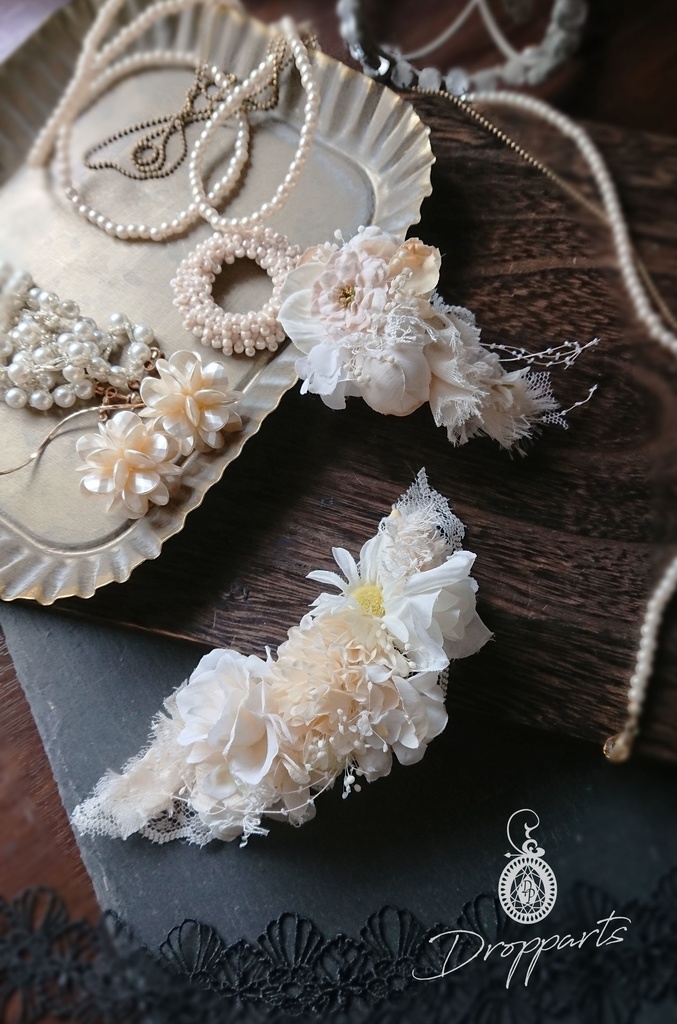 【ドールサイズ】ショルダーブーケとヘッドドレスのセット《オフホワイト》